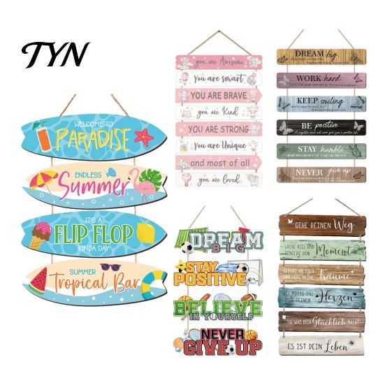 Farmhouse Home Ornament Inspirational Wooden Hanging Sign, Summer Surf Kids Positive Quote Wall Plaque, Rustic Porch String Sign for Bedroom Room Yard