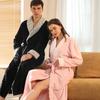 Plus Size Men's Autumn Winter V Neck Flannel Bathrobe Couple's Thickened Long Robe Lace Up Loungewear with Pockets