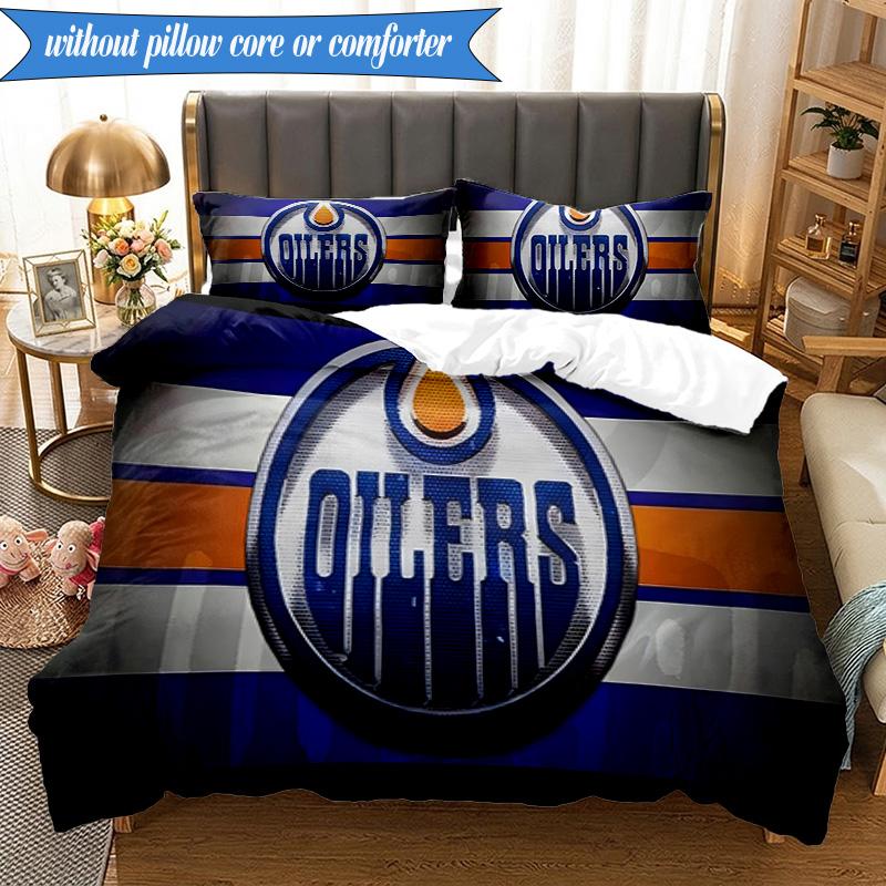 3PCS Edmonton Oilers Printed Bedding Set For Bedroom dormitory, Includes 1 Duvet Cover & 2 Pillowcases for All Seasons Home Decor Fan gifts