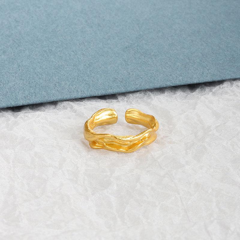 Geometric Glossy Concave Convex Shaped Ring Female Niche Design Personality High Sense Finger Ring Ins Cold Temperament Opening Index Finger Ring