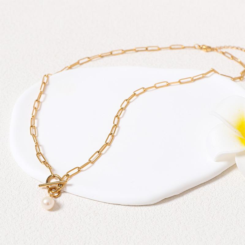 Жемчужное ожерелье, летняя модная универсальная цепочка на ключицу, простая цепочка со скрепками