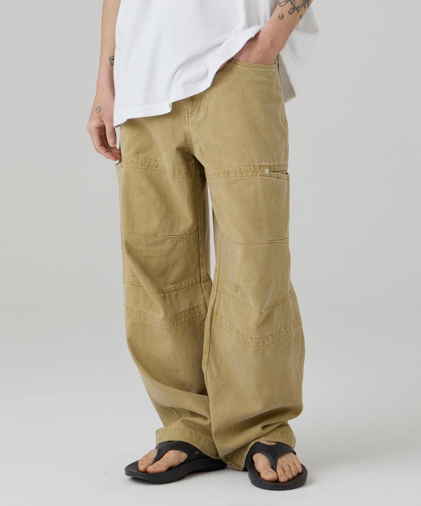 AOTT Washed Cut-Out Wide Cotton Pants Beige