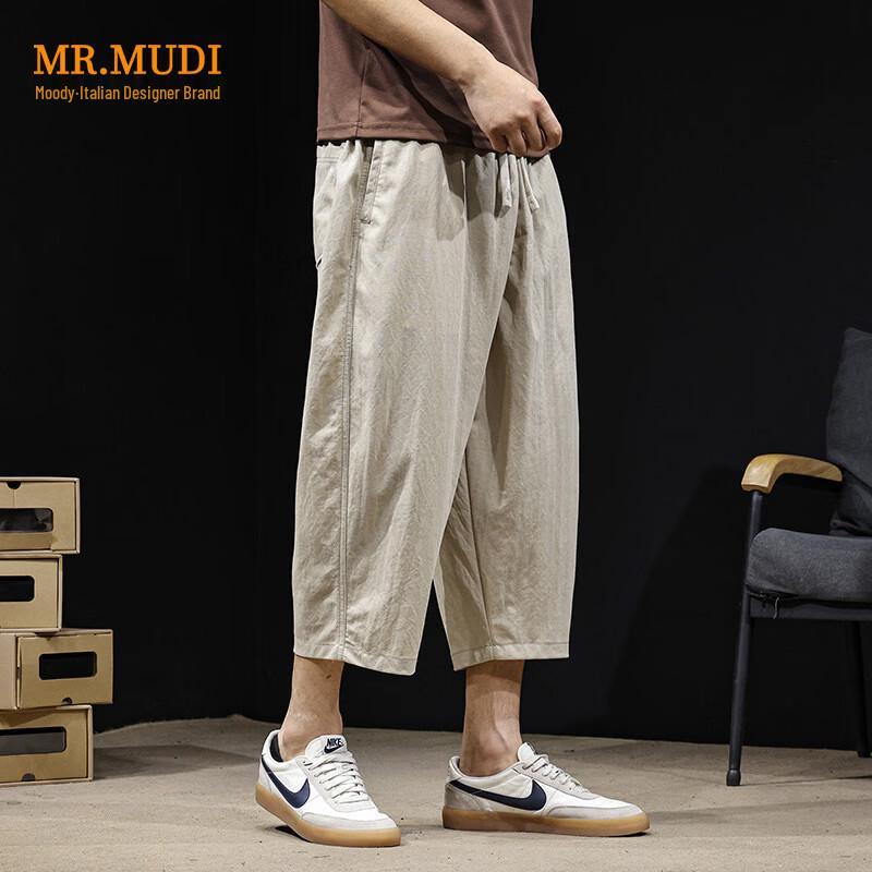 Мужские повседневные укороченные брюки MR.MUDI из смесовой льняной ткани на кулиске