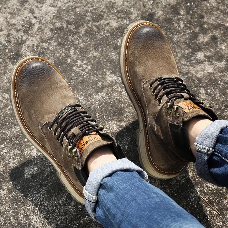 Мужские высокие туфли, модные винтажные ботинки martin из натуральной кожи для мужчин, повседневная обувь, зимние нескользящие уличные ботинки для инструментов