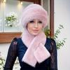 Women's Faux Fur Hat and Scarf Set 2 Piece Thick Warm Winter Knit Beanie with Ear Flaps Mongolian Style Snap Closure
