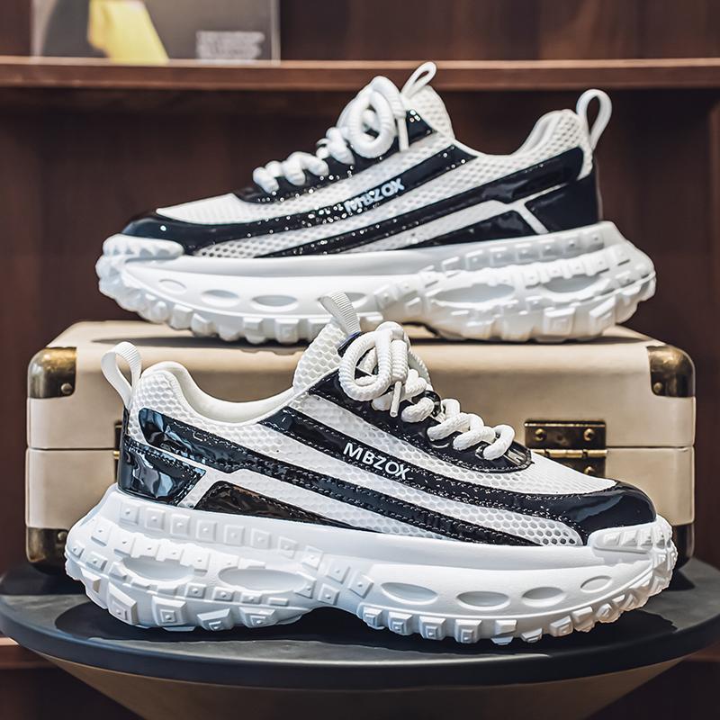 Men's Shoes Fashion Trend Mesh Breathable Thick Bottom Shoes Outdoor Anti-slip Comfortable Sneakers Casual Running Shoes White Shoes