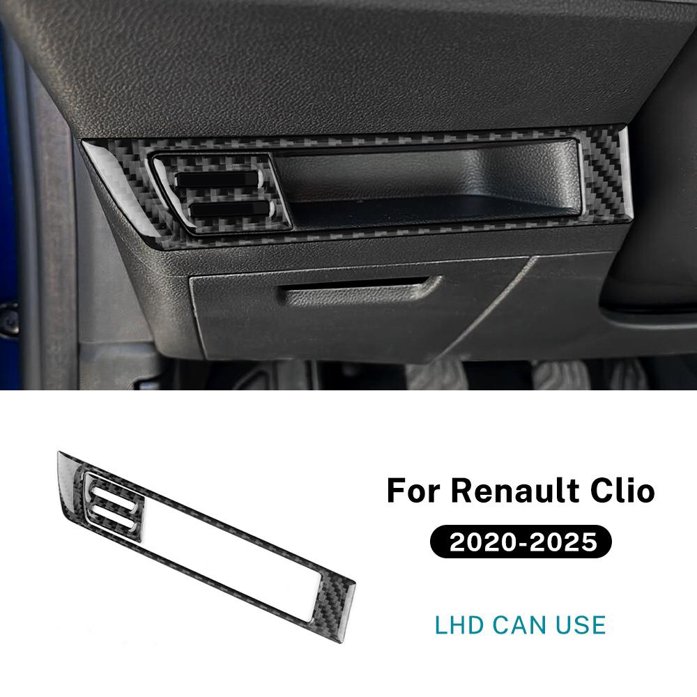 Real Soft Carbon Fiber Sticker Trim LHD For Renault Clio 5 MK5 2024 2025 Car Driver's Storage Box Frame