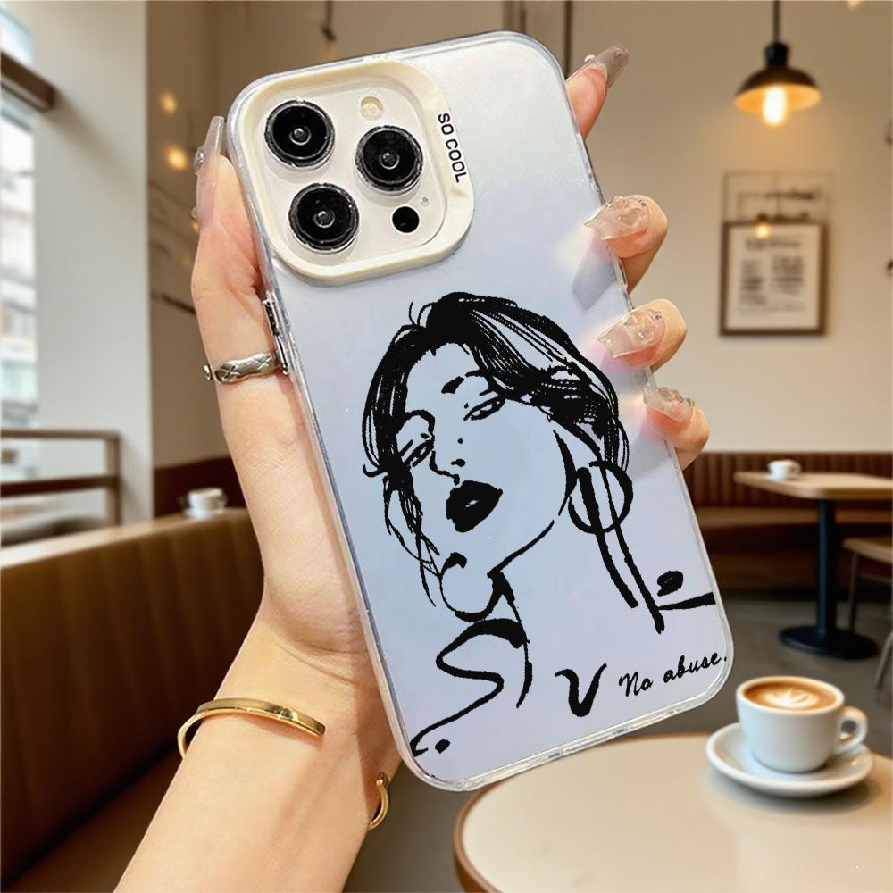 Чернильный эскиз женщины Жесткий чехол для телефона для Iphone 16 15 14 13 12 11 Pro Max Mini Ударопрочный Защитный чехол от царапин
