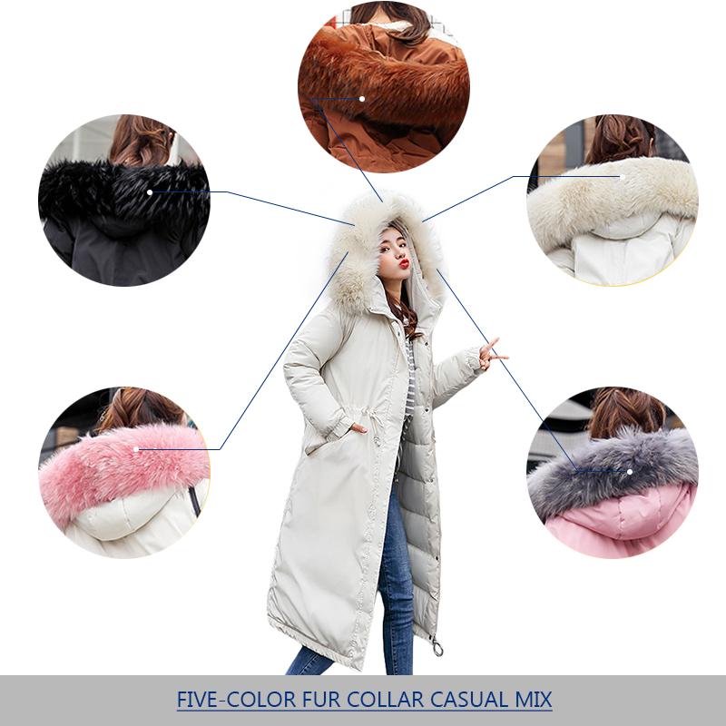 Women Winter Large Fur Collar Down Cotton Padded Jacket Coat Parkas Long Hooded Full Sleeve Zipper Pocket Loose Warm Thick Loose Solid Color