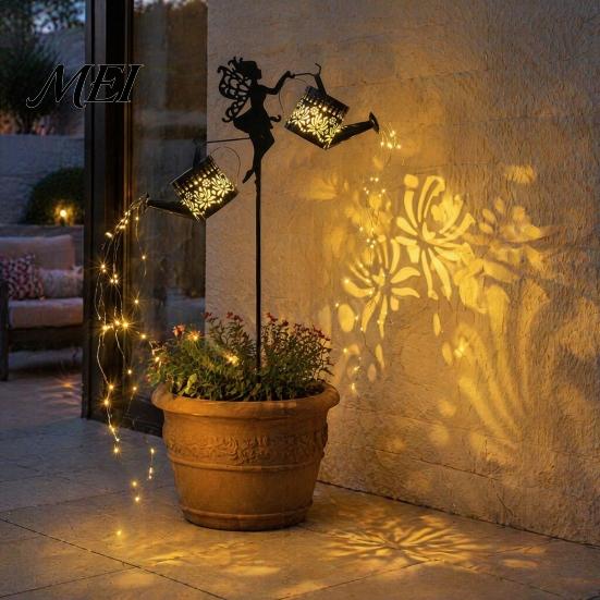 Unique Metal Watering Can Solar Lantern, Fairy Garden Light, Outdoor Waterproof Landscape Lighting Stake Light for Lawn Yard Pathway Decoration Patio
