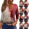 Women's T Shirt Halloween Print Button 3/4 Sleeve Daily Weekend Fashion Basic V- Neck Regular Top