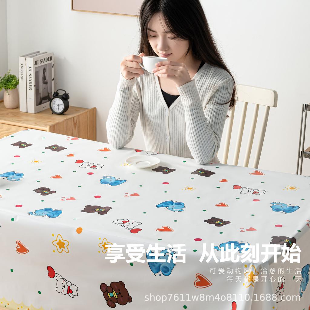 Waterproof And Oil-Proof Leave-In Tablecloth Peva Cream Rectangular Picnic Mat Student Dormitory Dining Table Mat