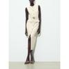 Summer New Product Women's Clothes Decorated Row Button with Belt Crepe Sleeveless Round Neck Midi Skirt Dress 3897054