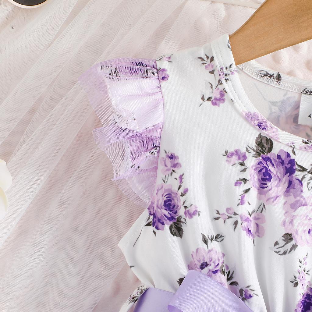 Безрукавное платье с цветочным принтом и пэчворком, из сетчатой ткани, для детей 4-7 лет