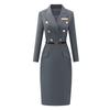 Профессиональное серое платье-костюм с V-образным вырезом Teluoman