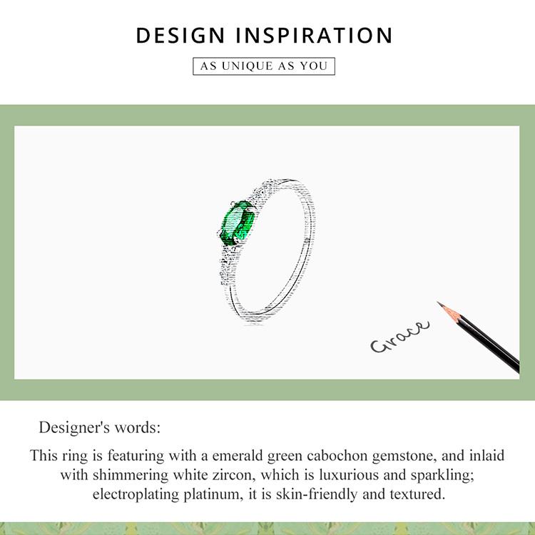 BAMOER из стерлингового серебра 925 пробы, простое кольцо с драгоценным камнем для женщин, кольцо с зеленым цирконием, ювелирные изделия, свадебный подарок на свадьбу