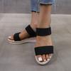 Women's Sandals Elastic Strap Thick Heel Slip-On Summer Casual Large Size Shoes PU Leather Inner Material TPR Outer Material