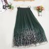 Женская юбка миди, эластичная юбка А-силуэта с высокой талией, сетчатая пряжа с леопардовым принтом, осенне-зимняя юбка, свободная плиссированная юбка
