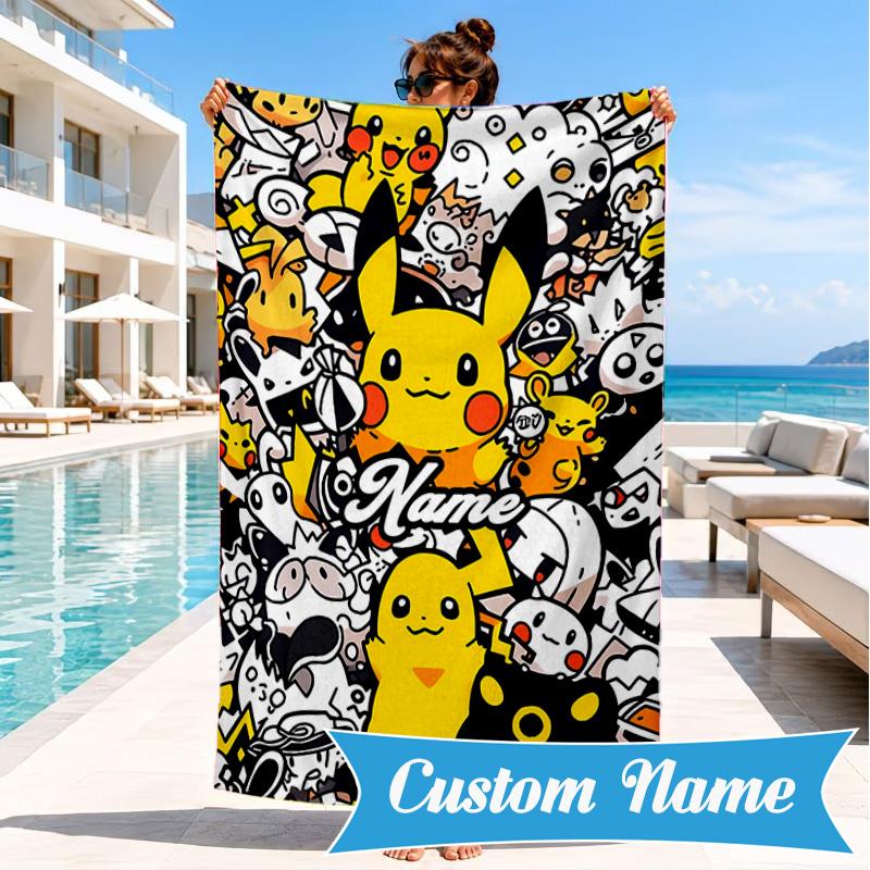 Custom Name Pika Ball Collection Beach Towel Microfiber Beach Towel, Lightweight and Quick-Dry, for Summer Travel, Swimming Pool Gift