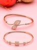 Set of 2 Rose Gold Cubic Zirconia Contemporary Brass Kada Bracelet for Women