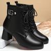 Women Soft Leather Ankle Boots Antumn Winter Women Plush Fur Warm Shoes British Style Lace Up Female High Heel Short Boots