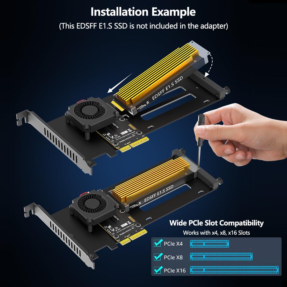 Адаптерная карта PCIe 5.0 X4 на E1.S/E3.S EDSFF SSD с вентилятором