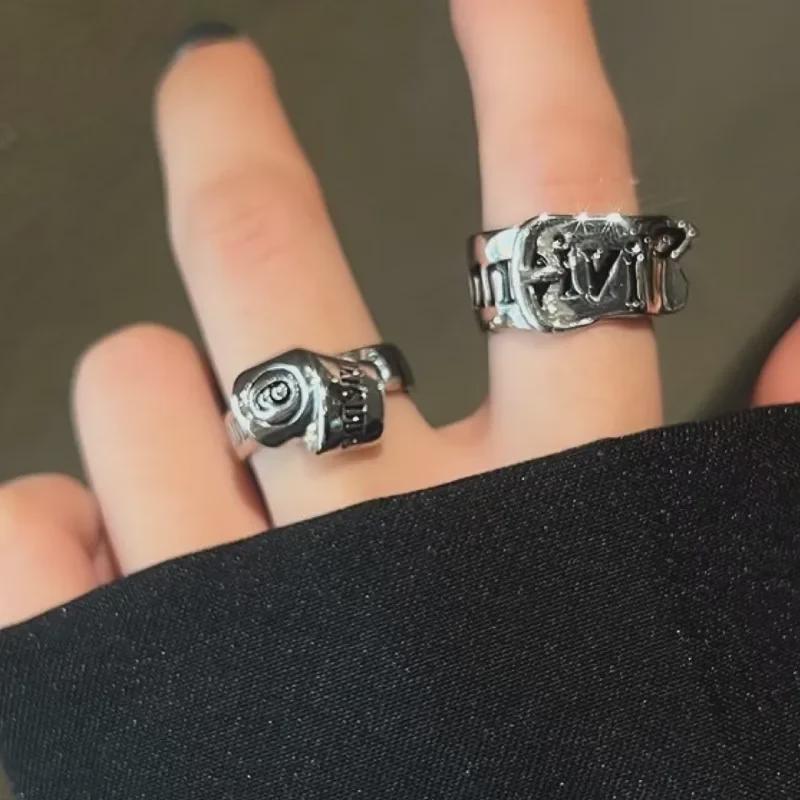 Корейское ретро нерегулярное металлическое открытое кольцо с буквами для женщин