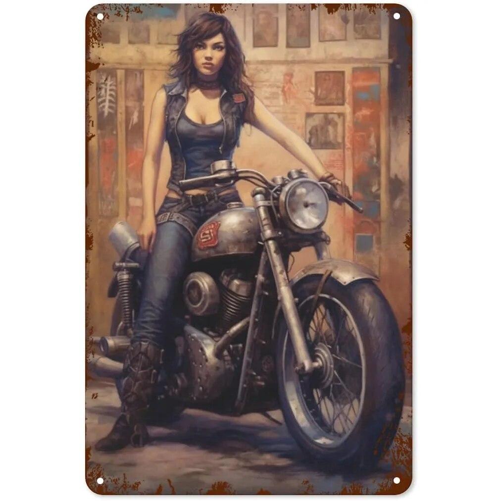 Металлические жестяные вывески Pin Up Девушка Женщина Мотоцикл Сексуальная Девушка Винтаж Забавные Художественные Настенные Украшения для Дома Мужчина Пещера Гараж Кафе Бар Клуб