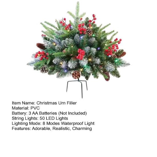 Дюймовый Подсвеченный Искусственный Рождественский Наполнитель для Урны Работающий от Батареек Предварительно Подсвеченный Рождественский