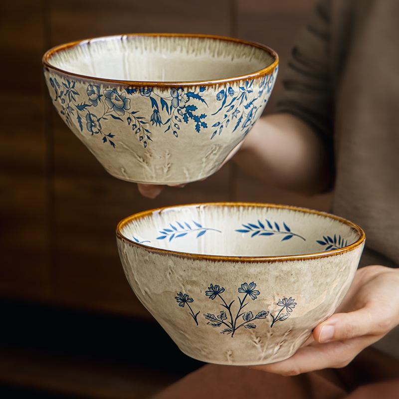 Керамическая миска для рамена 7 дюймов в ретро-стиле, суповая миска на высокой ножке, большая миска для лапши, миска для смешивания лапши быстрого приготовления, распродажа