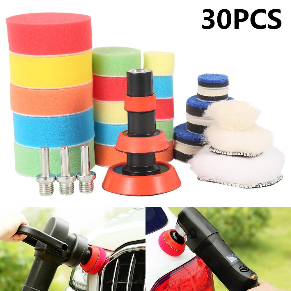 30pcs Car Waxing Buffing Pads Foam Drill Polishing Pad 1/2/3 Inch Circle Buffing Pad Tool Kit Auto Drill Polisher Sponge Set