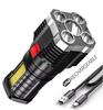 5LED Rechargeable High Power Flashlight with Side Light Waterproof Outdoor Spotlight with 4 Lighting Modes for Camping and Adventure