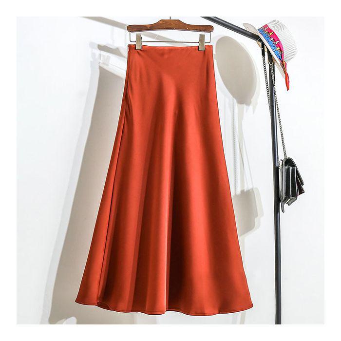 Элегантная юбка-трапеция из атласа цвета шампанского для женщин - Коллекция Весна/Осень 2024