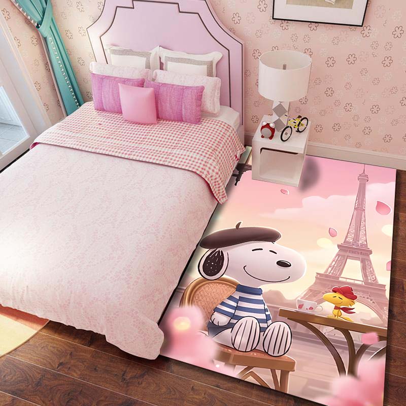 Snoopy cartoon print rug mat, non-slip and stain-resistant, perfect for home decor and a gift for friends and family.