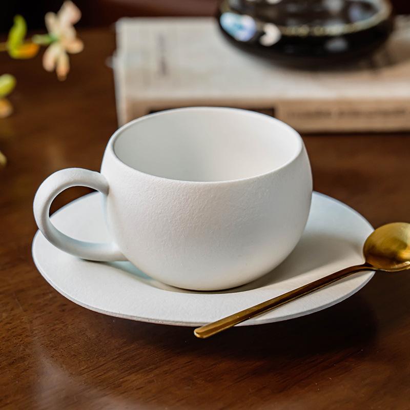 High-End Solid Color Coffee Cup Ceramic Cup And Saucer Set Household Simple Breakfast Cup Mug Restaurant Latte Cup