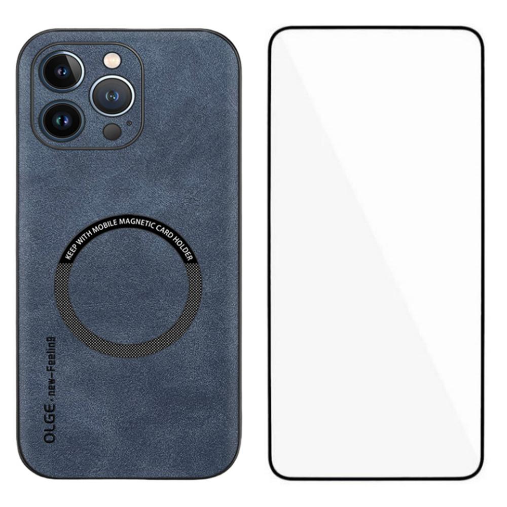 For iPhone 14 Pro Max Magnetic Case with Tempered Glass Film PU Leather+TPU Phone Cover Precise Cutouts