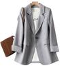 Women Fall Spring Suit Coat Formal Business Style Solid Color Single Button Long Sleeve Lapel Pockets Striped Cuff Slim Fit OL Commute Cardigan