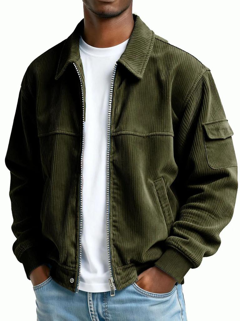 Ретро вельветовая куртка с длинным рукавом и карманами для мужчин - Коллекция Осень/Зима 2025