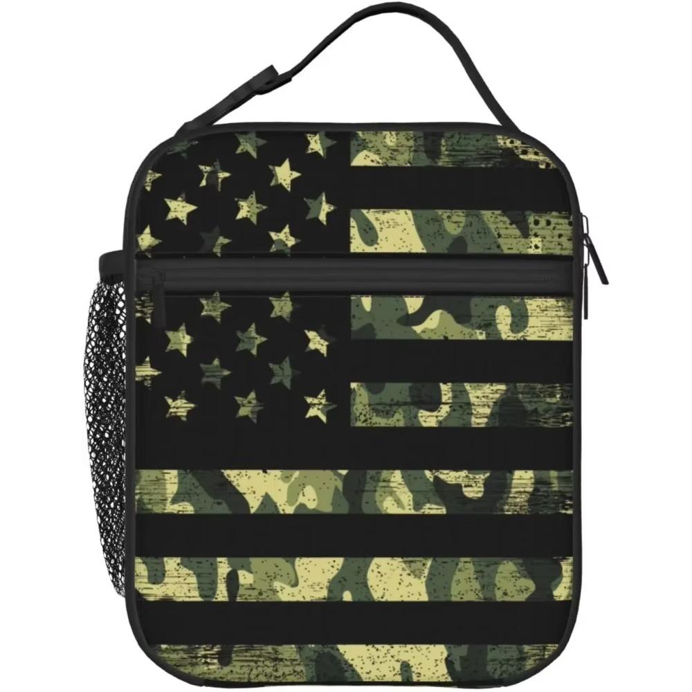 Камуфляжный ланч-бокс с американским флагом, камуфляжные термосумки для ланча для женщин, мужчин, девочек, мальчиков, ланч-бокс с отстегивающейся ручкой, сумка-тоут для еды
