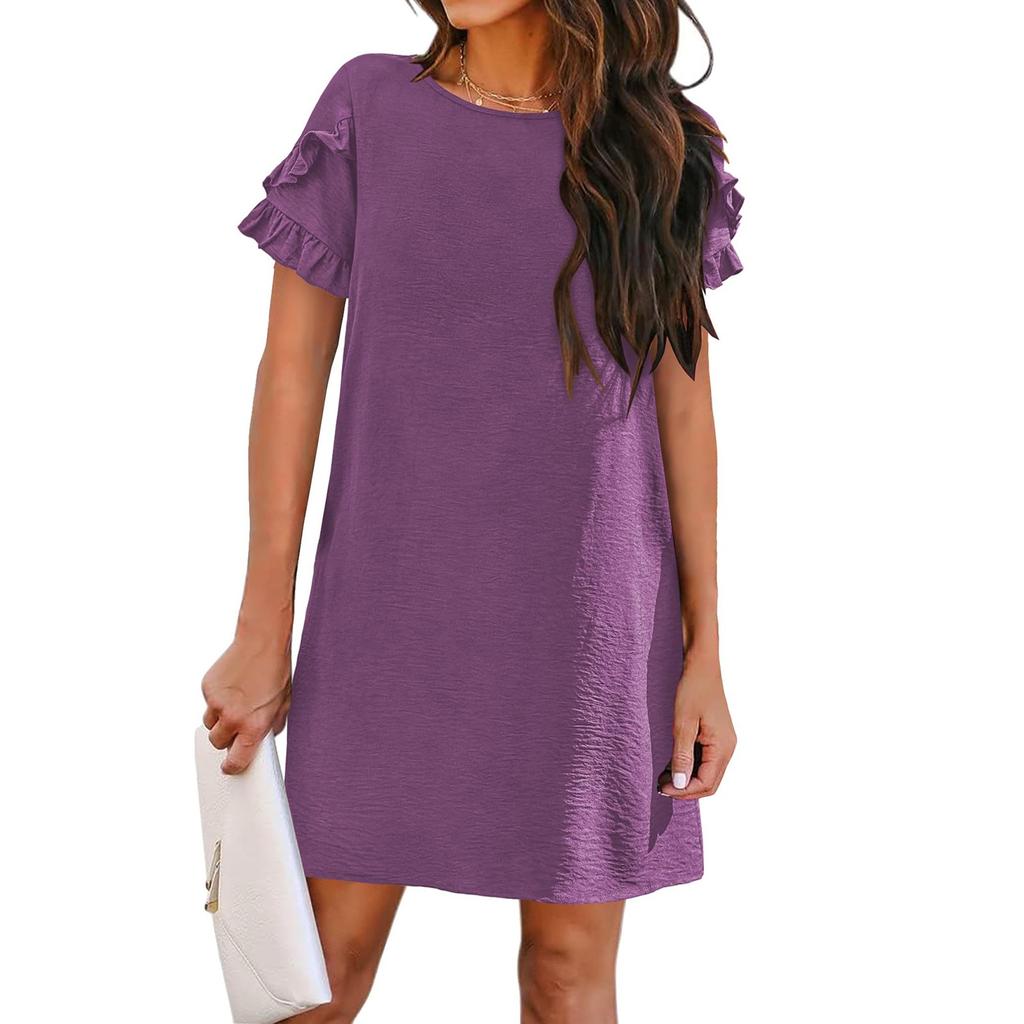 Женские модные повседневные пляжные свободные прямые платья с коротким рукавом