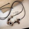 Vintage Brown Camera Pendant Necklace Retro Khaki Luxury Style Long Chain Necklace Unique Hip-Hop Fashion Accessories