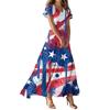 Женское повседневное платье с принтом флага Дня независимости, V-образным вырезом, короткими рукавами и высокой талией