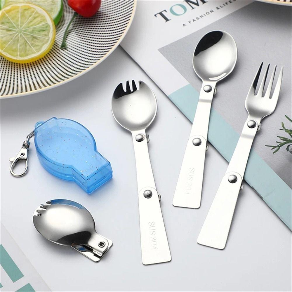 Storage Box 304 Stainless Steel Creative Pocket Spoon Folding Fork Camping Tableware Folding Spoon