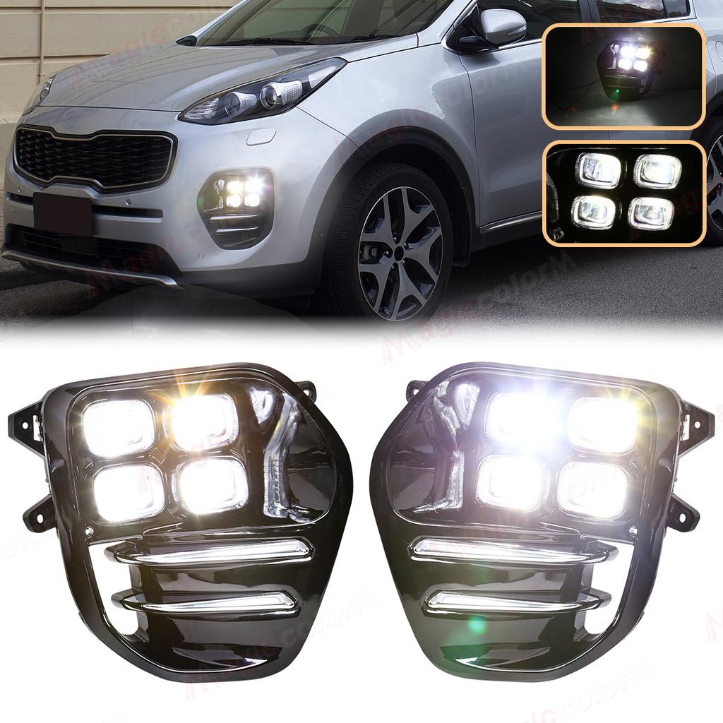 2PCS For KIA Sportage QL KX5 LED Daytime Running Lights DRL Fog Lamps Front Bumper Headlights White Daylights 12V