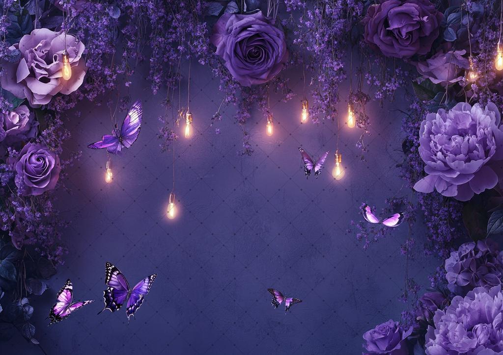 Dreamy Butterfly Backdrop Purple Flower Wall Baby Shower Girl Birthday Party Lantern Candle Wedding Photography Background Decor