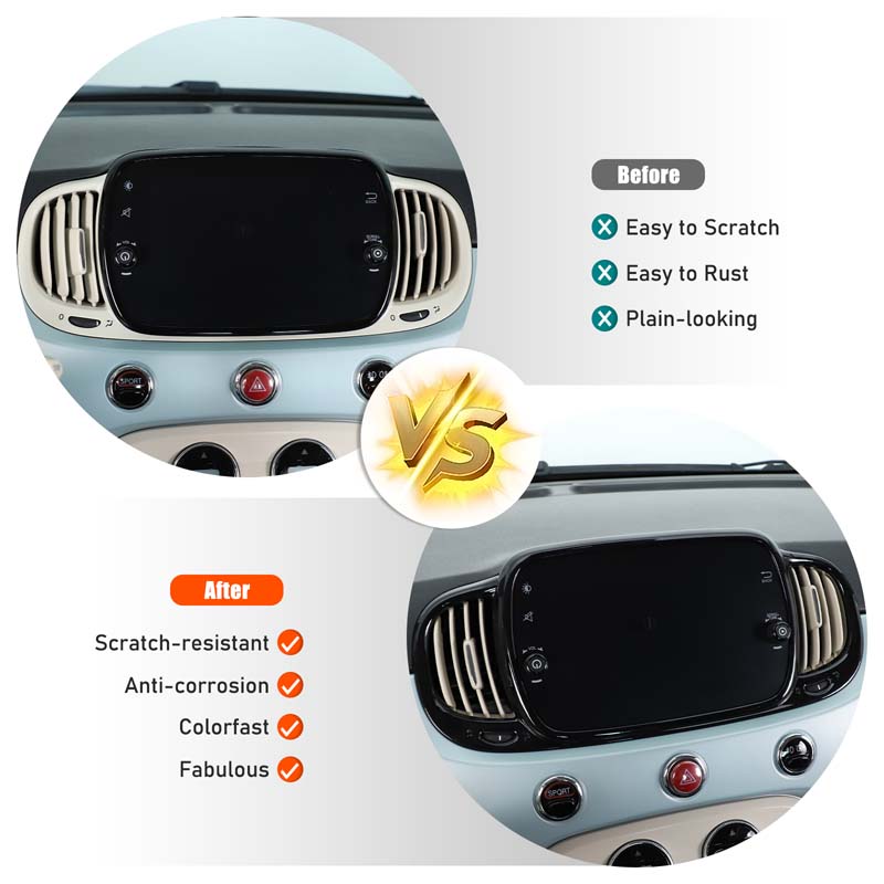 ABS Black For Fiat 500 2016-2025 Car Center Console Air Outlet Navigation Screen Frame Sticker Car Interior Accessories