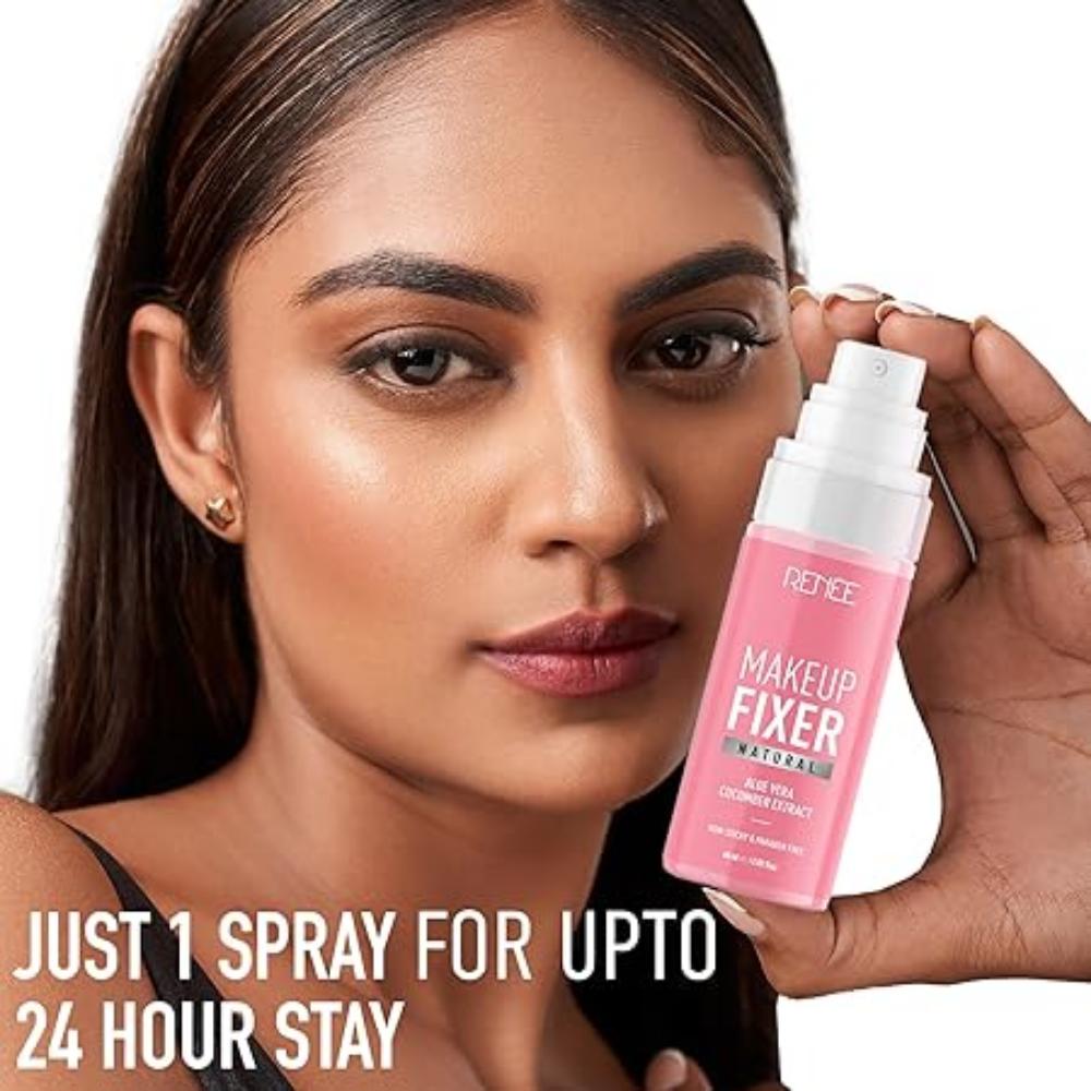 Натуральный фиксатор макияжа для лица | Нелипкий, с сияющим финишем | С экстрактом алоэ вера и огурца | Увлажняющий спрей для закрепления | Веганский и не тестируется на животных | 60 мл