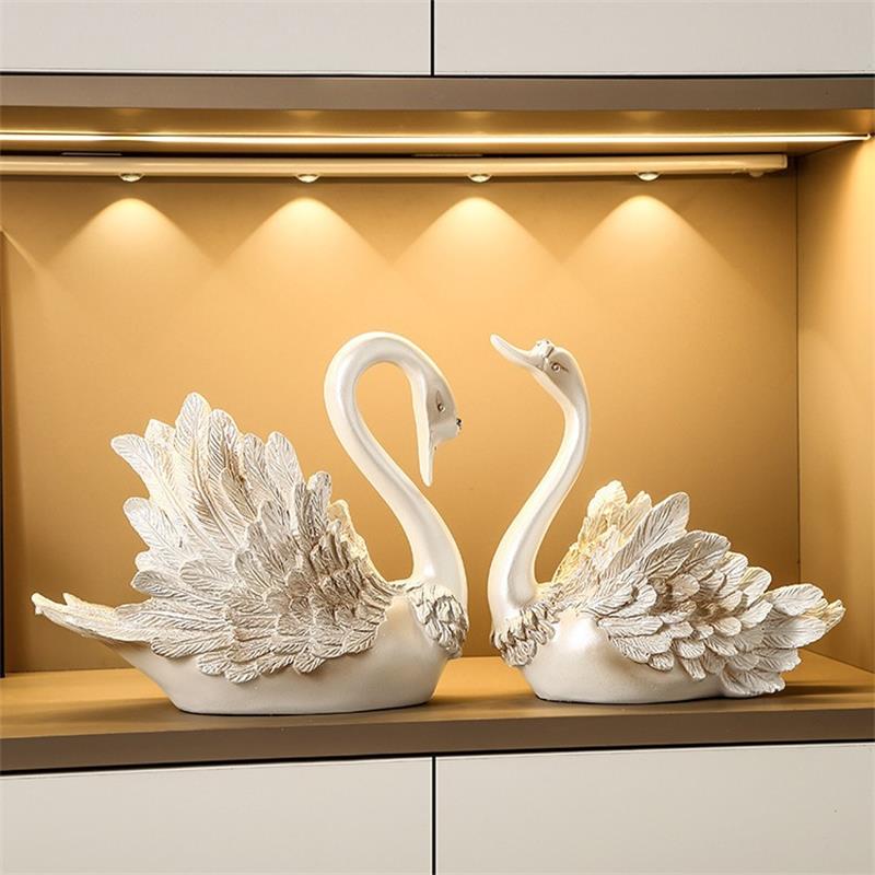 Resin Couple Swan Ornaments Creative Wine Rack TV Cabinet Artistic Figurine Furnishings Home Decoration Christmas Gifts