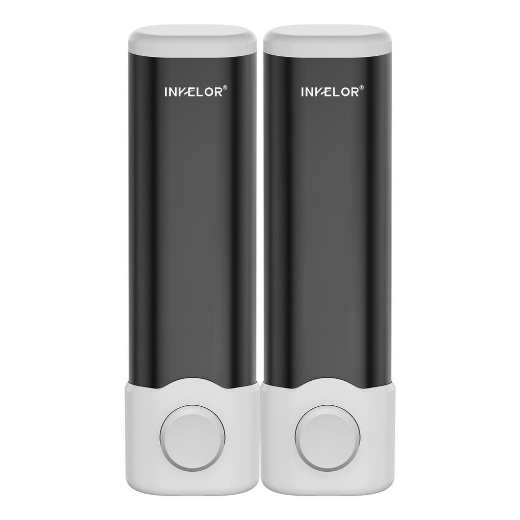 500ml Dark Gray ABS 2-Chamber Wall-Mounted Refillable Shampoo & Conditioner Soap Dispenser for Bathroom & Hotel Use No Drill