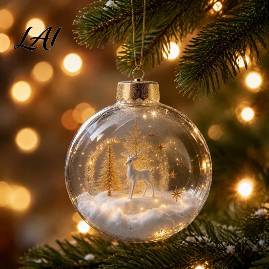 Transparent Xmas Sphere Decor Christmas Ball Ornament with LED Lights Snow Scene Acrylic Clear Hanging Decorations Decor Shatterproof Tree Seasonal